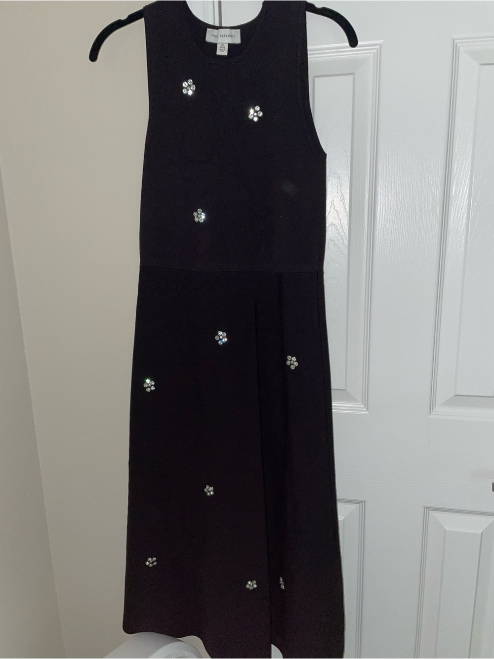 Faux Suede Black Maxi Dress with Crystal Accents